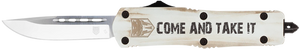CobraTec Knives MCATIFS3TNS FS-3 Come And Take It 3" OTF Tanto Plain D2 Steel Blade/White w/"Come And Take It" Cerakoted Aluminum Handle Features Glass Breaker Includes Pocket Clip                     CobraTec Knives MCATIFS3TNS FS-3 Come And Take It 3" OTF Tanto Plain D2 Steel Blade/White w/"Come And Take It" Cerakoted Aluminum Handle Features Glass Breaker Includes Pocket Clip