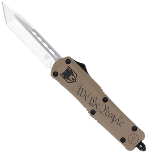 CobraTec Knives SWTPFS3TNS FS-3 We The People Small 2.75" OTF Tanto Plain Aluminum Cerakoted D2 Steel Blade, Tan "We The People" Aluminum Handle                                                        