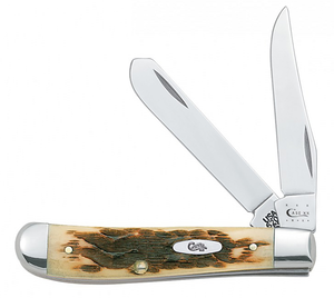 Case 00013 Mini Trapper  2.70"/2.75" Folding Clip Point/Spey Plain Mirror Polished Tru-Sharp SS Blade/ Peach Seed Jigged Amber Bone Handle                                                              