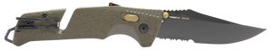 S.O.G SOG11121141 Trident AT 3.70" Folding Clip Point Part Serrated Satin Cryo D2 Steel Blade, OD Green Textured GRN Handle, Peg Box Pkg                                                                