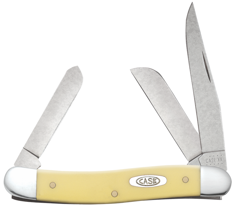 Case 00035 Stockman Medium 2.57"/1.88"/1.71" Folding Clip/Sheepsfoot/Spey Plain Tumble Polish Chrome Vanadium Steel Blade/Yellow Synthetic Handle                                                       