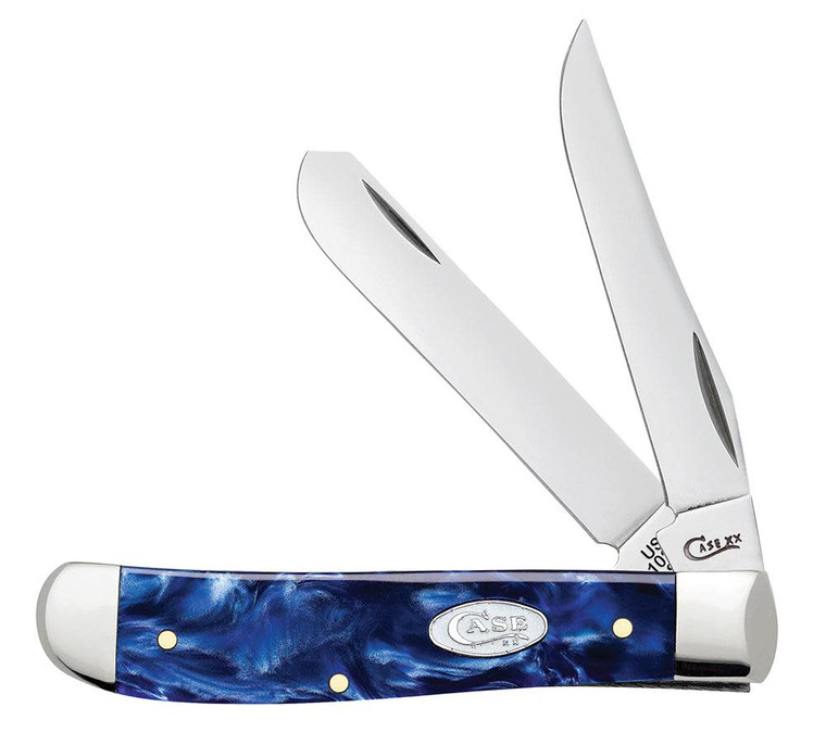 Case 50725 Mini Trapper  Folding Clip Point/Spey Plain Mirror Polished Tru-Sharp SS Blade/ Blue Crackle Kirinite Handle                                                                                 