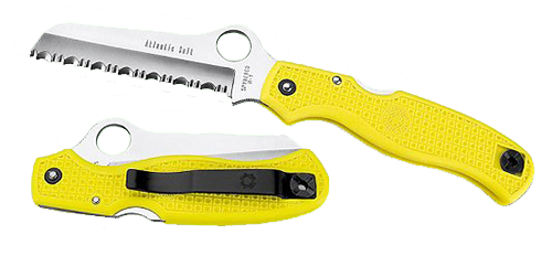 Spyderco C89SYL Atlantic Salt  3.69" Folding Sheepsfoot Serrated H2 Steel Blade, Yellow FRN Handle, Includes Pocket Clip                                                                                