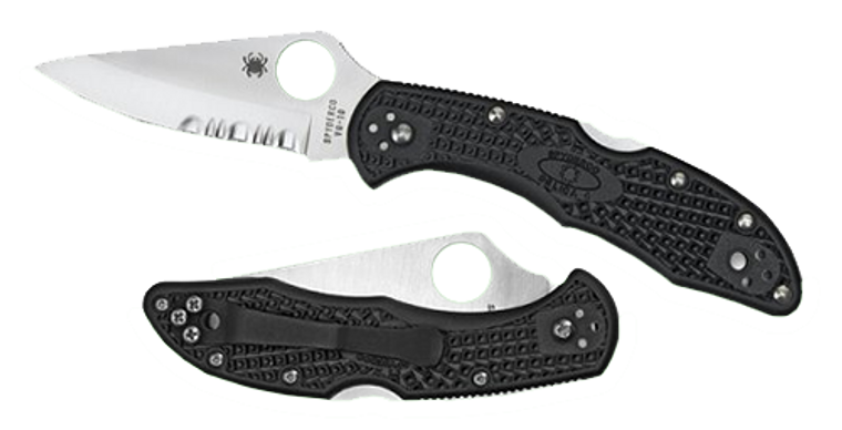 Spyderco C11PSBK Delica 4  2.88" Folding Drop Point Part Serrated VG-10 SS Blade, Black Textured FRN Handle, Includes Pocket Clip                                                                       