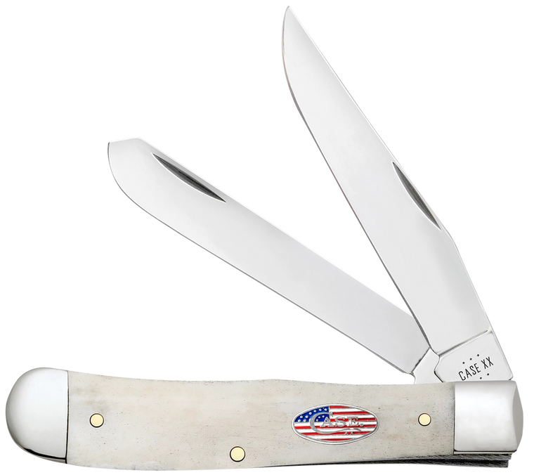 Case 14090 Trapper  EDC 3.25"/3.27" Folding Clip Point/Spey Plain Mirror Polished Tru-Sharp SS Blade, Smooth Natural Bone Handle                                                                        