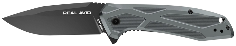 Real Avid AVRAV2 RAV-2  3.25" Folding Drop Point Plain Black Oxide 8Cr13MoV SS Blade, Aluminum Handle, Clamshell Pkg                                                                                    