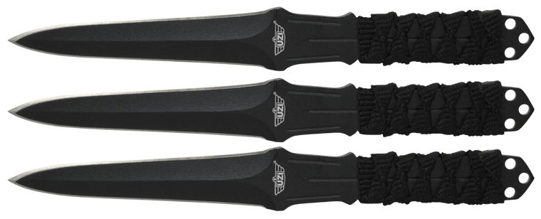 Uzi Accessories UZKTRW003 Throwing Knives  3" Fixed Straight Back Plain Black Stainless Steel Blade Black Nylon Cord Wrapped Handle                                                                     
