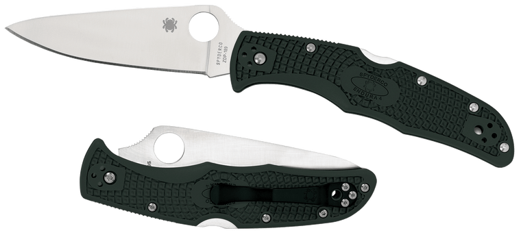 Spyderco C10FPGR Endura 4 Lightweight 3.75" Folding Clip Point Plain VG-10 SS Blade Green Bi-Directional Texturing FRN Handle Includes Pocket Clip                                                      