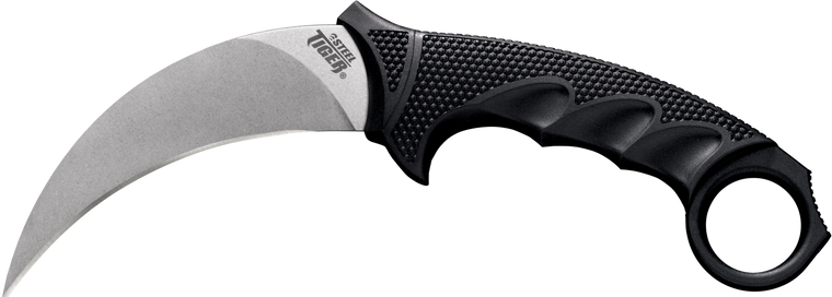 Cold Steel CS-49KST Steel Tiger  4.75" Fixed Plain Stone Washed Japanese AUS-8A SS Blade/Black w/Thumb Shelf & Finger Ring Griv-Ex w/Overmold Kray-Ex Handle                                            