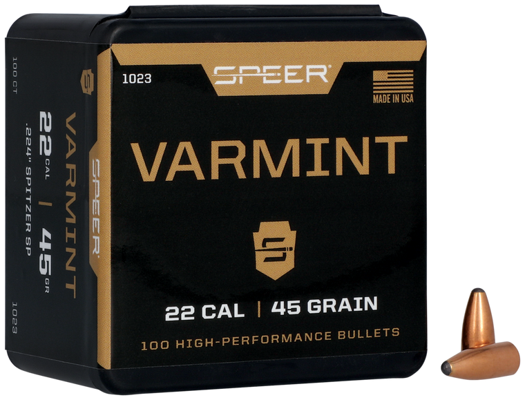 Speer 1023 Varmint  22Cal 45gr Jacketed Soft Point 100 Per Box/5 Case                                                                                                                                   