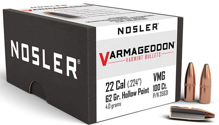 Nosler 35631 Varmageddon  22Cal 62gr Flat Base Hollow Point 100/Box                                                                                                                                     