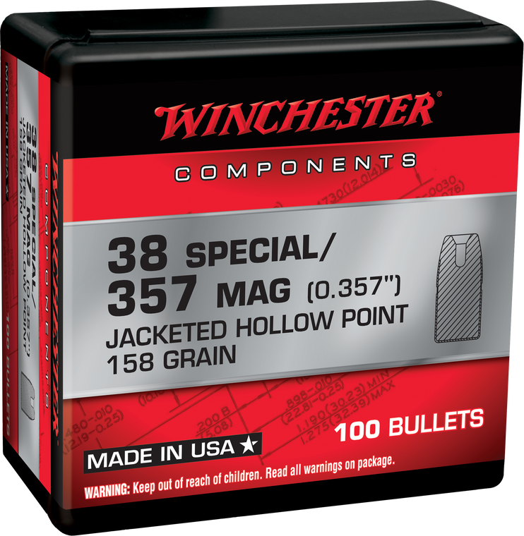 Winchester Ammo WB357H158X Centerfire Handgun Reloading 357Mag 158gr Jacketed Hollow Point 100 Per Box/10 Case                                                                                          