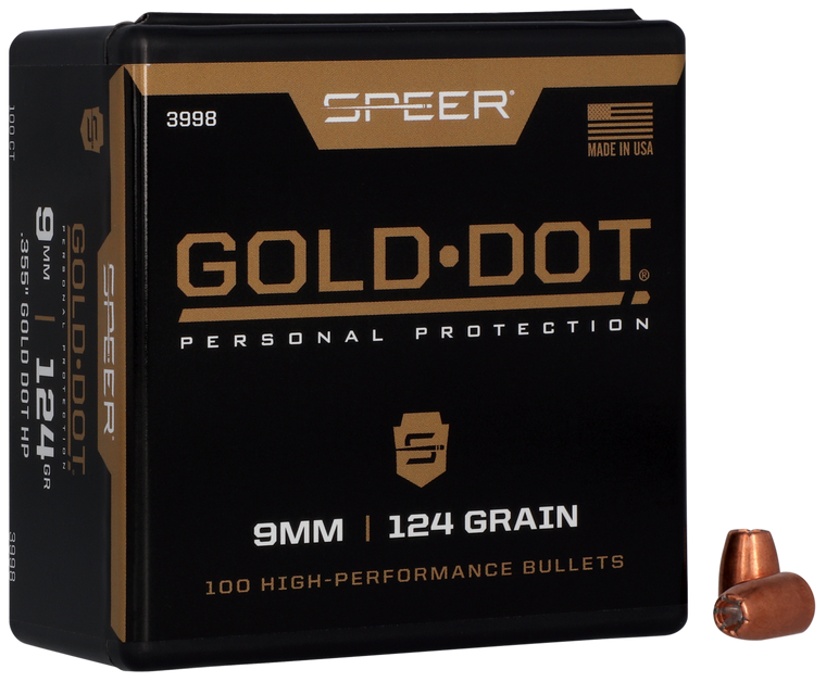 Speer 3998 Gold Dot Personal Protection 9mm 124gr Hollow Point 100 Per Box/5 Case                                                                                                                       