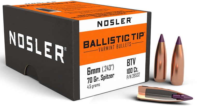 Nosler 39532 Ballistic Tip  6mm 70gr Spitzer Point 100/Box                                                                                                                                              