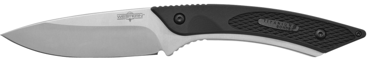 Camillus 19123 Western Coil 3.25" Fixed Plain Silver 420 Steel Titanium Bonded Blade, Black/SS Rubber/Stainless Steel Handle, Includes Sheath                                                           