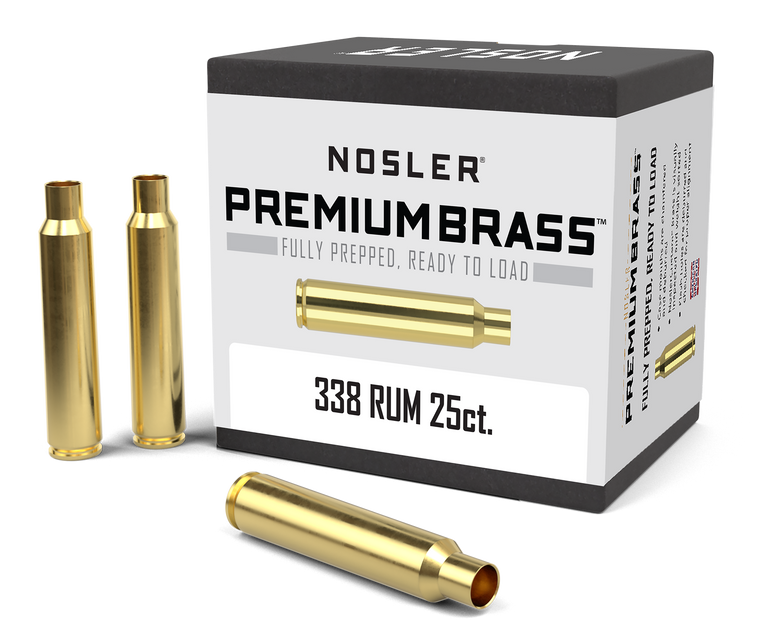 Nosler 11912 Premium Brass Unprimed Cases 338RUM Brass 25Count                                                                                                                                          