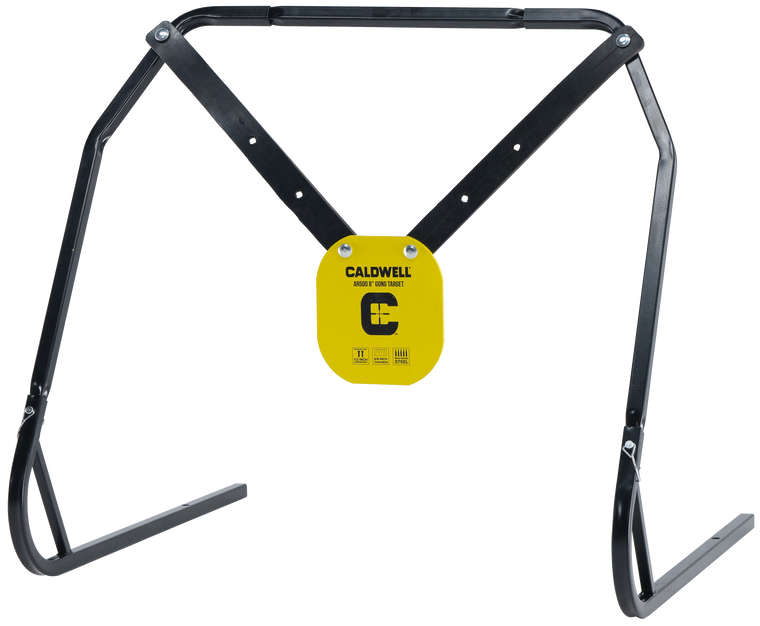 Caldwell 1140016 Gong & Target Stand  8" Yellow AR500 Steel Gong Hanging Includes XL Strap Hangers                                                                                                      