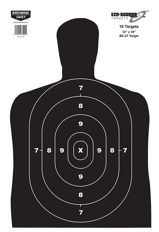 Birchwood Casey 37202 EZE-Scorer BC-27 Silhouette Paper Hanging Universal 12" x 18" Black/White 10 Pk.                                                                                                  