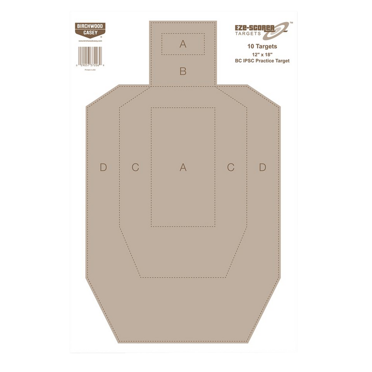 Birchwood Casey 37206 EZE-Scorer  IPSC Silhouette Paper Hanging Universal 12" x 18" Tan 10 Pk.                                                                                                          