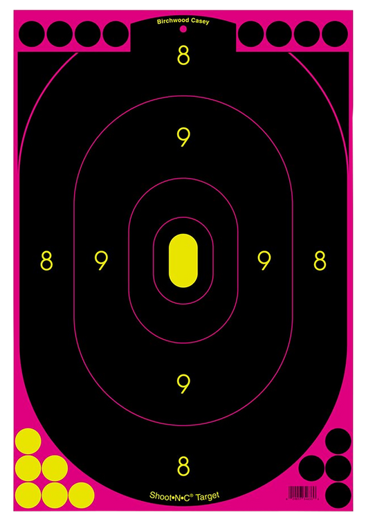 Birchwood Casey 34633 Shoot-N-C Reactive Target Self-Adhesive Paper Black/Pink 12"x18" Oval Silhouette 100 Pack                                                                                         