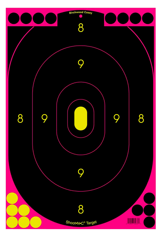 Birchwood Casey 34635 Shoot-N-C Reactive Target Self-Adhesive Paper Black/Pink 12"x18" Oval Silhouette 5 Pack                                                                                           