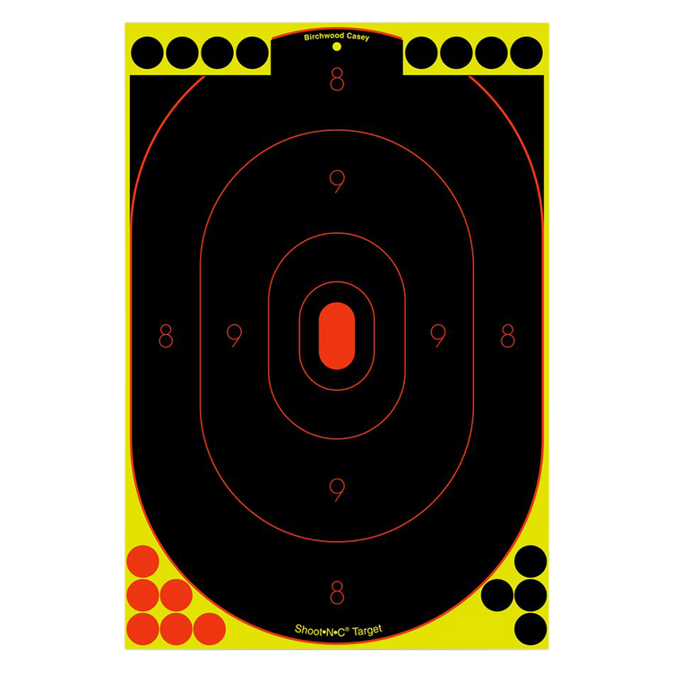 Birchwood Casey 34617 Shoot-N-C Reactive Target Self-Adhesive Paper Black/Yellow/Red 12"x18" Oval Silhouette 12 Pack                                                                                    