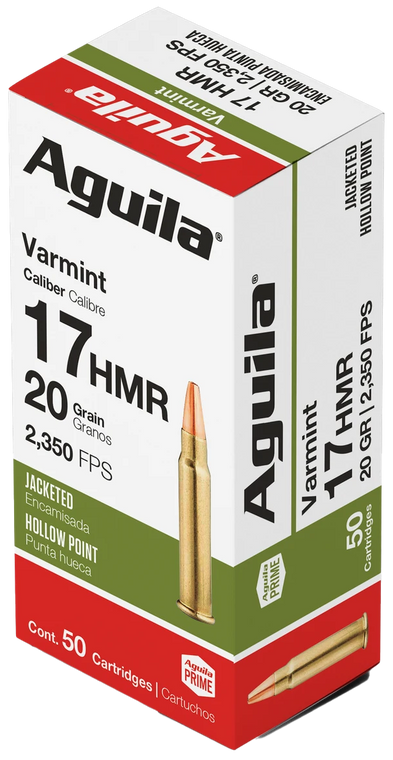 Aguila 1B222347 Target & Range Varmint 17HMR 20gr Jacketed Hollow Point 50 Per Box/20 Case                                                                                                              