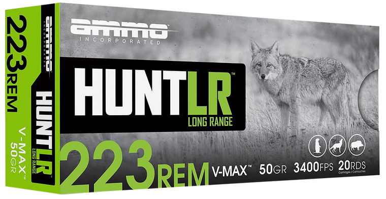 Ammo Inc 223050VMXA20 Hunt Long Range 223Rem 50gr V-Max 20 Per Box/10 Case                                                                                                                              