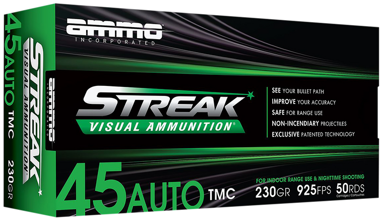 Ammo Inc 45230TMCSTRKGRN50 Streak Visual (GREEN)  45ACP 230gr Total Metal Case 50 Per Box/20 Case                                                                                                       