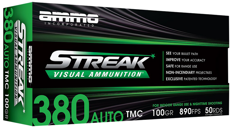Ammo Inc 380100TMCSTRKGRN50 Streak Visual (GREEN)  380ACP 100gr Total Metal Case 50 Per Box/20 Case                                                                                                     