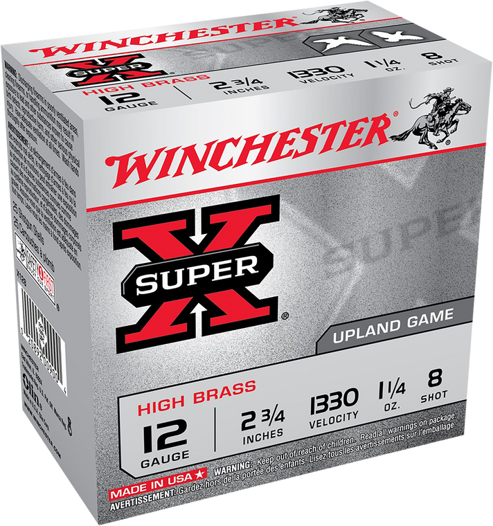 Winchester Ammo X128 Super X Heavy Game Load High Brass 12Gauge 2.75" 1 1/4oz 8Shot 25 Per Box/10 Case                                                                                                  