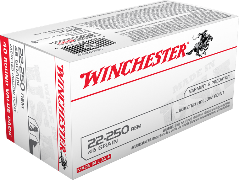 Winchester Ammo USA222502 USA  22-250Rem 45gr Jacketed Hollow Point 40 Per Box/10 Case                                                                                                                  
