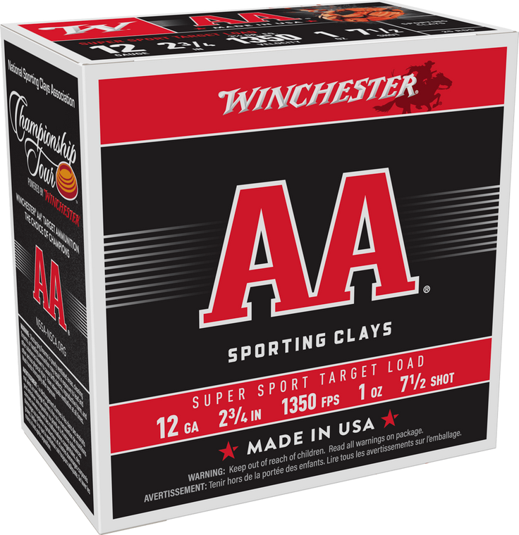 Winchester Ammo AASCL127 AA Super Sport Sporting Clay 12Gauge 2.75" 1oz 7.5Shot 25 Per Box/10 Case                                                                                                      
