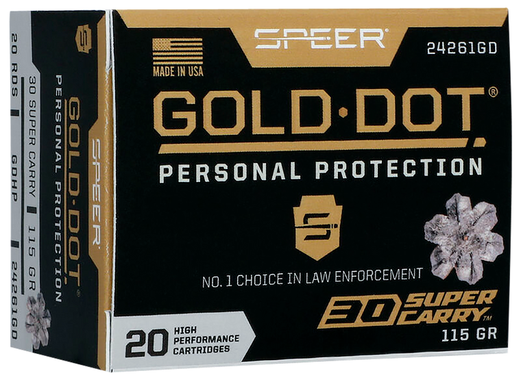 Speer 24261GD Gold Dot Personal Protection 30 Super Carry 115 gr Hollow Point 20 Per Box/ 10 Case                                                                                                       