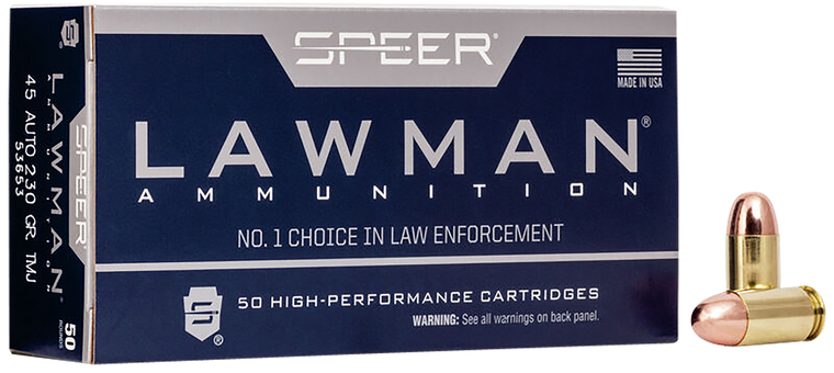 Speer 53653 Lawman  45ACP 230gr Total Metal Jacket Flat Nose 50 Per Box/20 Case                                                                                                                         