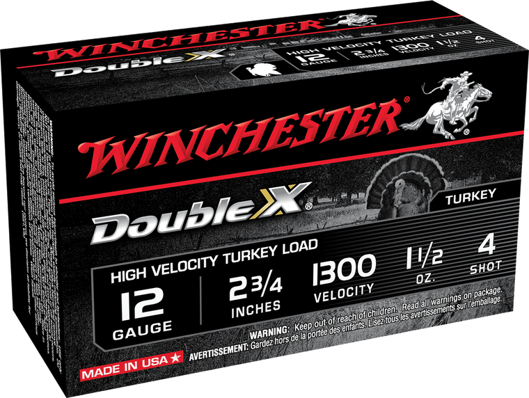 Winchester Ammo STH124 Double X High Velocity Turkey 12Gauge 2.75" 1 1/2oz 4Shot 10 Per Box/10 Case                                                                                                     