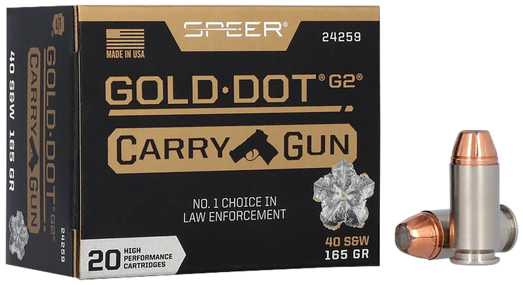 Speer 24259 Gold Dot Carry Gun 40S&W 165gr Hollow Point 20 Per Box/10 Case                                                                                                                              