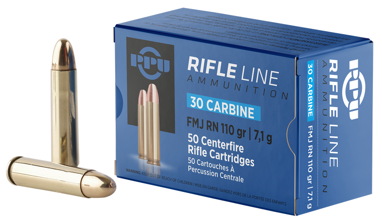 PPU PP30F Standard Rifle  30Carbine 110gr Full Metal Jacket Round Nose 50 Per Box/10 Case                                                                                                               