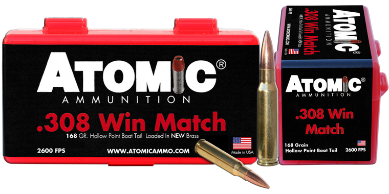 Atomic Ammunition 00426 Rifle Match 308Win 168gr Hollow Point Boat Tail 50 Per Box/10 Case                                                                                                              