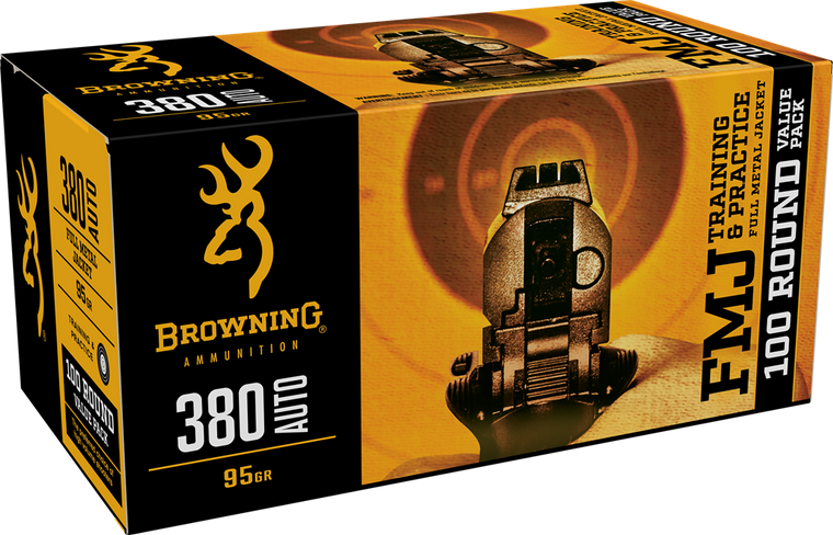 Browning Ammo B191803804 FMJ Value Pack 380ACP 95gr Full Metal Jacket 100 Per Box/5 Case                                                                                                                