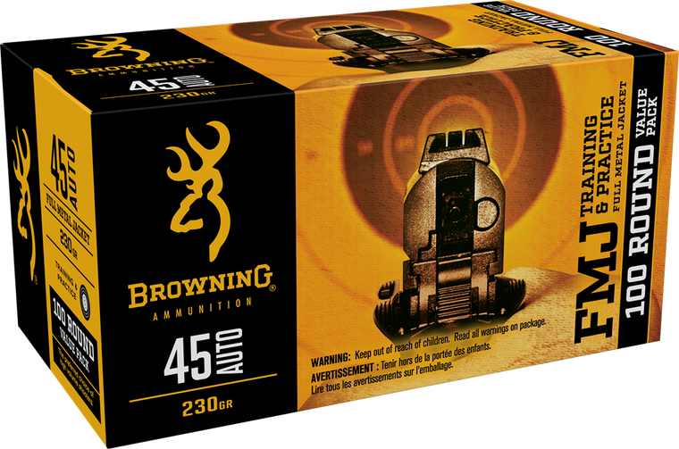 Browning Ammo B191800454 FMJ Value Pack 45ACP 230gr Full Metal Jacket 100 Per Box/5 Case                                                                                                                
