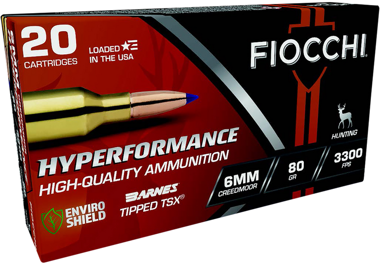 Fiocchi 6CMTT Hyperformance  6mmCreedmoor 80gr Barnes Tipped TSX 20 Per Box/10 Case                                                                                                                     