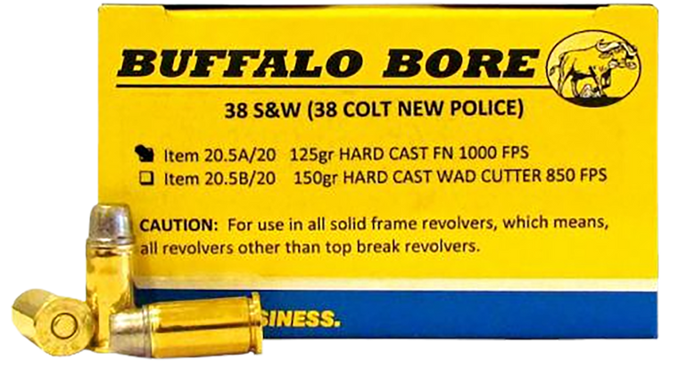 Buffalo Bore Ammunition 205A20 Personal Defense Strictly Business 38S&W 125gr Hard Cast Flat Nose 20 Per Box/12 Case                                                                                    