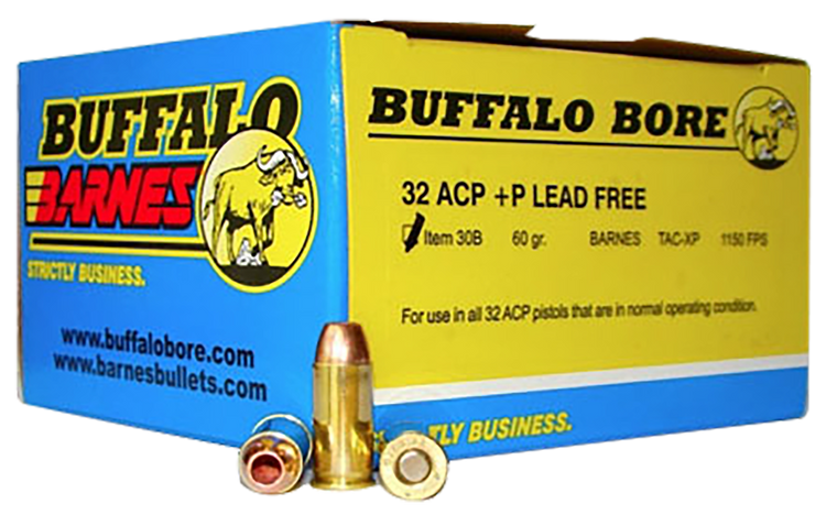 Buffalo Bore Ammunition 30B20 Buffalo-Barnes Strictly Business 32ACP +P 60gr Barnes TAC-XP Lead Free 20 Per Box/12 Case                                                                                 