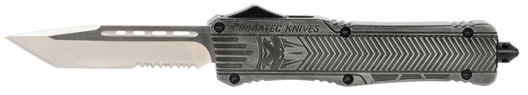 CobraTec Knives LSWCTK1LTS CTK-1  Large 3.75" OTF Tanto Part Serrated D2 Steel Blade/ Stonewashed Aluminum Handle Features Glass Breaker Includes Pocket Clip                                           
