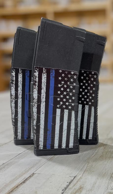 AMEND2 MOD3 5.56MM 30RD AR15/M4/M16- "Back the Blue, American Flag" Mag: 3 pack