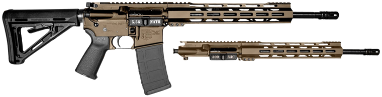 Diamondback DB1721K061 DB15 Combo 5.56x45mm NATO & 300 Blackout 16" 30+1, FDE Carbon Rec/12" M-LOK Handguard, Black Magpul Carbine Stock & Grip, Includes 2 Uppers                                      
