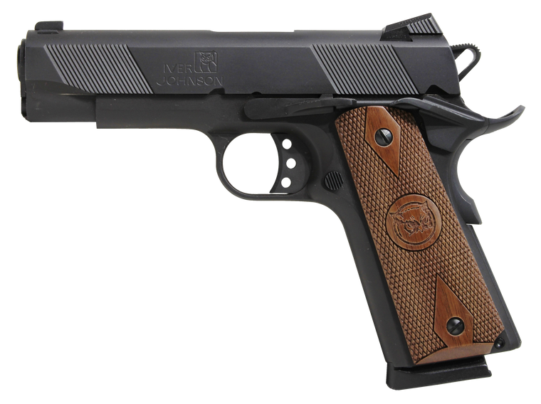 Iver Johnson Arms HAWK Hawk Commander 45 ACP 8+1 4.25" Black Steel Barrel, Matte Black Serrated Steel Slide & Frame w/Beavertail. Checkered Double Diamond Walnut Grip                                  