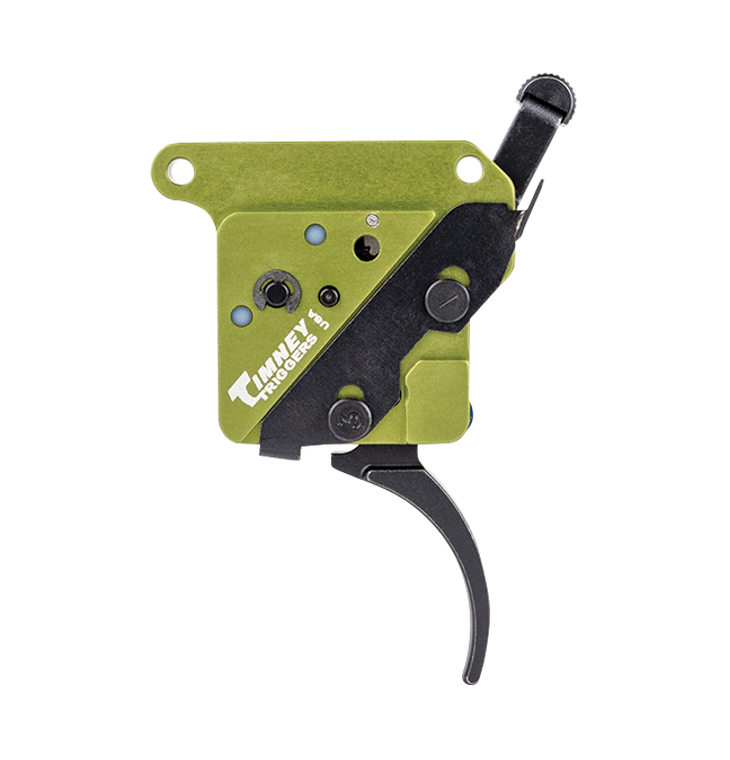Timney Triggers 510V2THIN Elite Hunter  Thin Curved Trigger with 3 lbs Draw Weight & Black/Green Finish for Remington 700 Right                                                                         