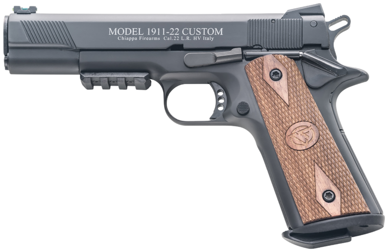 Chiappa Firearms 401101 1911-22 Custom 22 LR 10+1 5" Blued Serrated Steel Slide w/Picatinny Rail & Beavertail Frame, Stippled Walnut Grip                                                               
